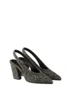Prada White And Black Slingback Pumps In Chevron Fabric In Multi
