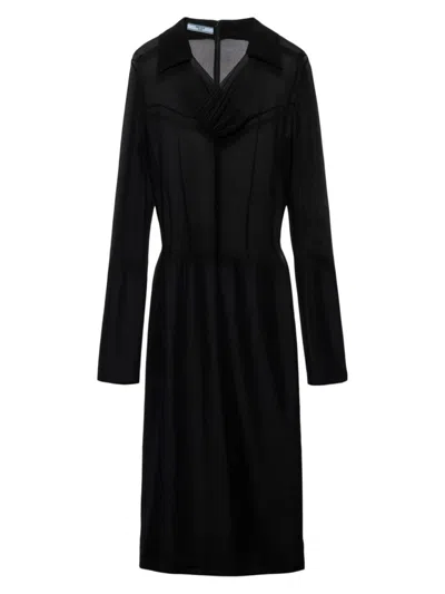 Prada Sheer Chiffon Midi Dress In Black