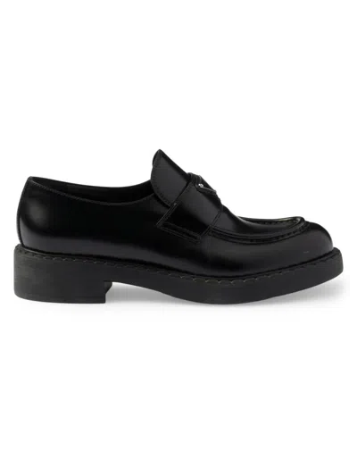 Prada Chocolate Loafers In Black Brushed Leather
