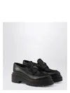 Prada Chocolate Black Brushed Leather Moccasin Women In Black