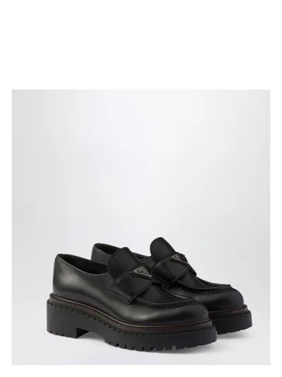 PRADA WOMEN'S CHOCOLATE BRUSHED LEATHER MOCCASIN LOAFER