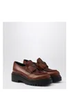Prada Chocolate Cognac Brushed Leather Moccasin Women In Brown