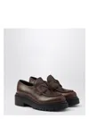 Prada Chocolate Cognac Brushed Leather Moccasin Women In Brown