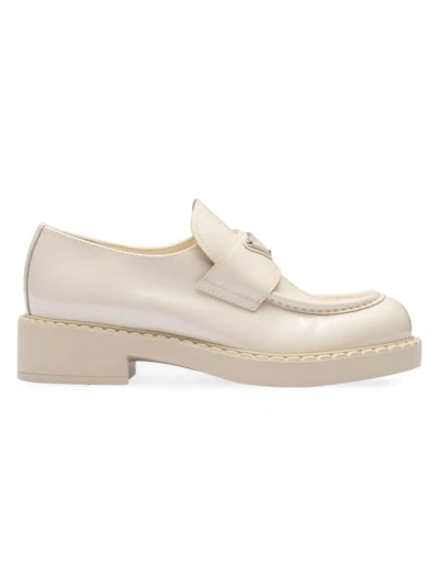 Prada Women's Chocolate Patent Leather Loafers In Beige