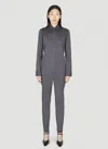Prada Collared Long-sleeve Skinny-leg Jumpsuit In Gray