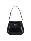 Prada Cleo Brushed Leather Shoulder Bag With Flap In Black