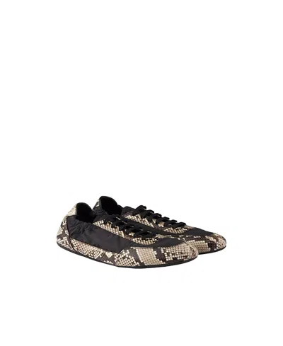 Prada Women's Collapse Re-nylon And Printed Ayers Leather Sneakers In Black