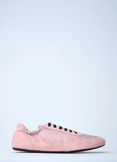 Prada Women Collapse Re-nylon And Suede Sneakers In Pink