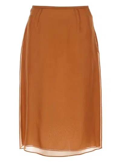 PRADA WOMEN'S COPPER ORGANZA SEE-THROUGH SKIRT