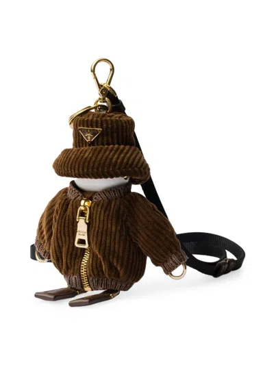 Prada Women's Corduroy Bag Charm With Shoulder Strap In Brown