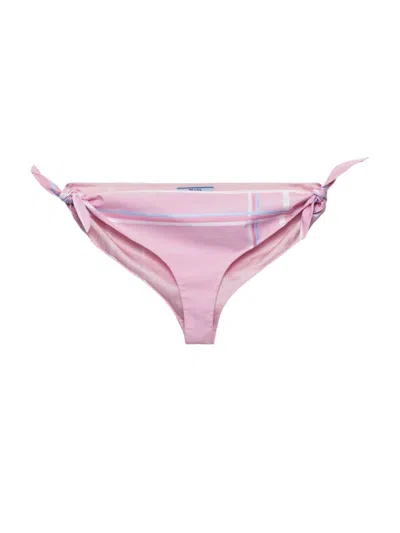Prada Women's Cotton Bikini Briefs In A Check Pattern In Pink