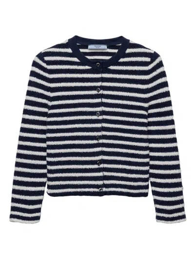 Prada Women's Cotton Bouclé Cardigan In Blue