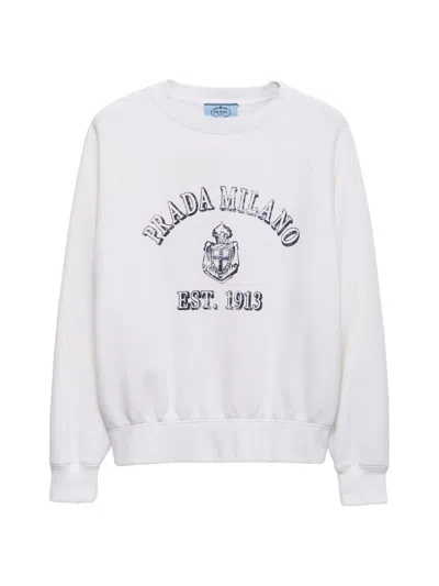 Prada Women's Cotton Crew-neck Sweatshirt In White