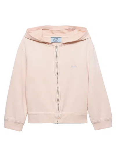 Prada Women's Cotton Fleece Hoodie Zipper Sweatshirt In Pink