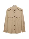 Prada Cotton Poplin Shirt Tailored Collar Button Epaulettes In Brown