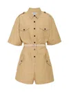 Prada Beige Belted Playsuit In Beige Khaki
