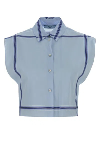 Prada Women's Cotton Shirt With Trochus Niloticus Detail In Cielo