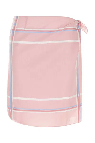 Prada Women's Cotton Skirt With Silk & Recycled Cupro Lining In Pink
