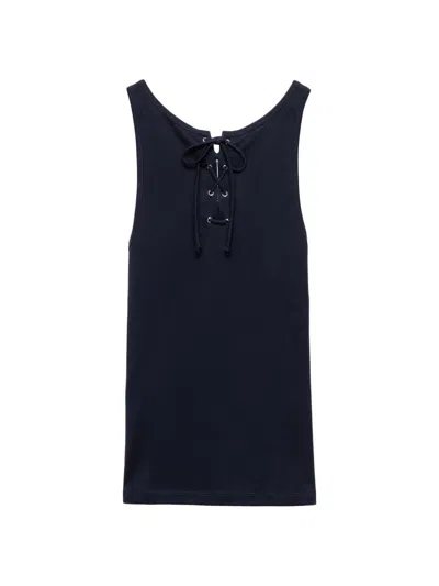 Prada Women's Cotton Tank Top With Laces In Blue
