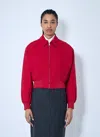 Prada Pocketed Collar Cropped Ribbed Jacket In Red