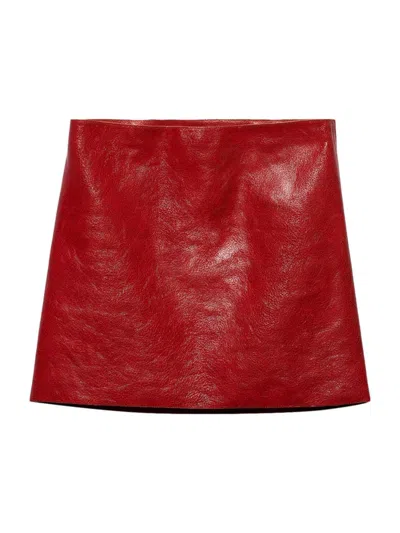Prada Women's Craquele Leather Miniskirt In Red