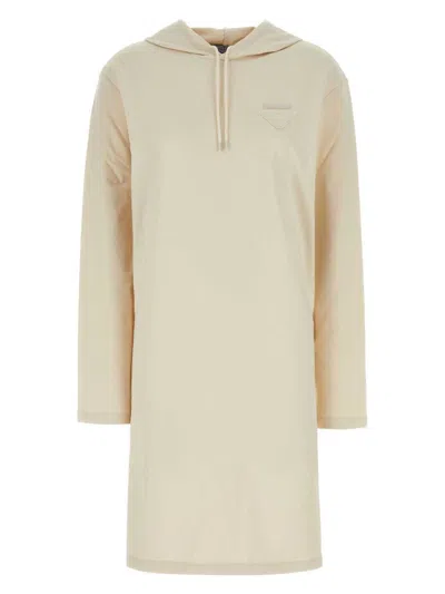 PRADA WOMEN'S CREAM STRETCH COTTON SWEATSHIRT DRESS