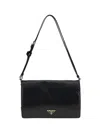 Prada Women Crinkled Leather Shoulder Bag In Black