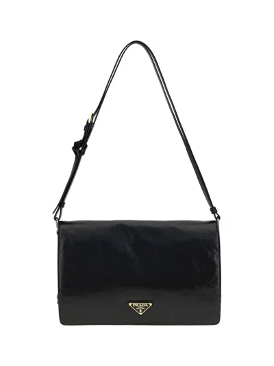 Prada Women Crinkled Leather Shoulder Bag