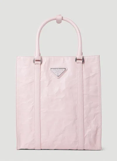 Prada Crinkled Leather Tote Bag In Beige