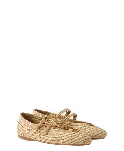 Prada Women Raffia Ballerinas In Brown