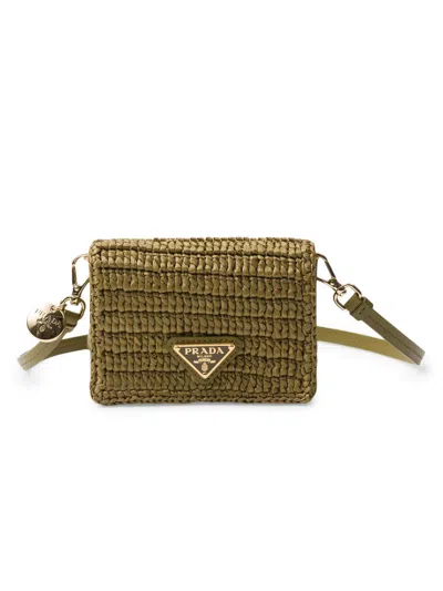 Prada Women's Crochet Card Holder With Shoulder Strap In Green
