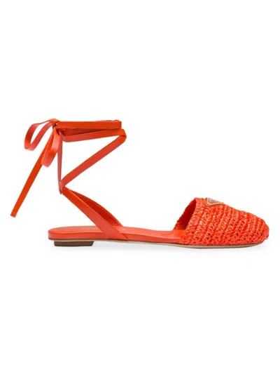 Prada Women's Crochet Flat Sandals In Orange