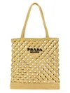 Prada Crochet Logo Shopping Bag Tote Bag Beige In White