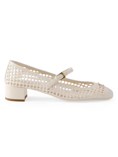 Prada Women's Crochet Pumps In Beige Khaki