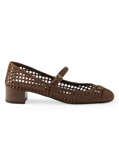Prada Women's Crochet Pumps In Brown