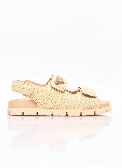 Prada Women Crochet Sandals In Beige