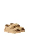 Prada Logo-plaque Woven Sandals In Neutral