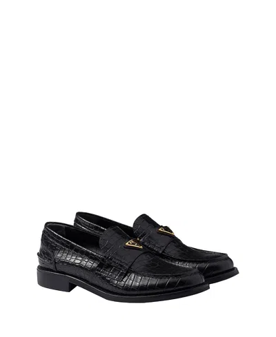 PRADA WOMEN'S CROCO-PRINT LEATHER LOAFERS