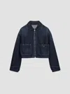 Prada Cropped Denim Jacket Structured Collar Long Sleeves In Blue