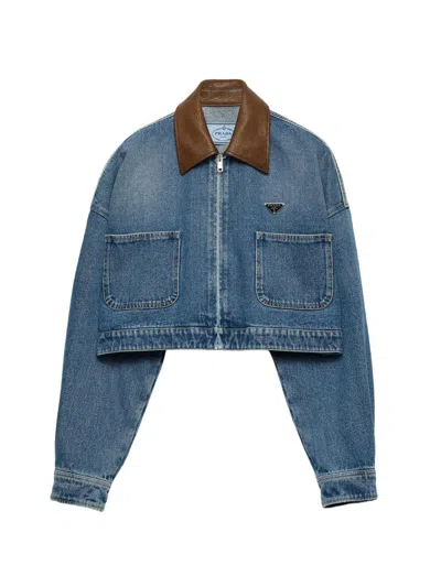 Prada Women's Cropped Denim Jacket In Blue