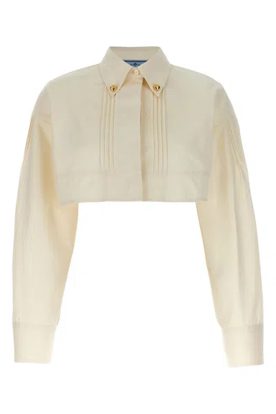 Prada Cropped Poplin Jacket In Beige