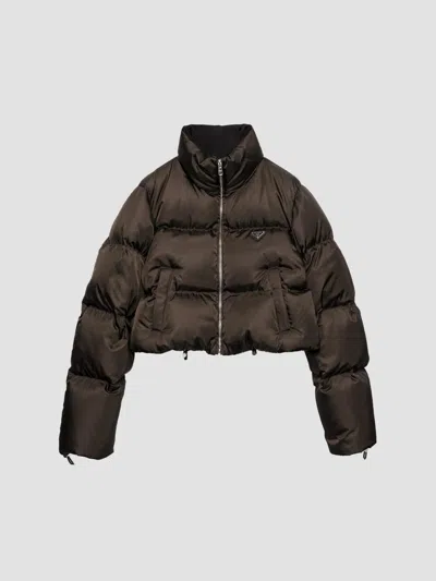 Prada Women's Cropped Nylon Down Jacket In Brown