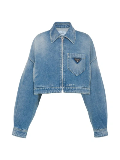 PRADA WOMEN'S CROPPED ORGANIC DENIM JACKET