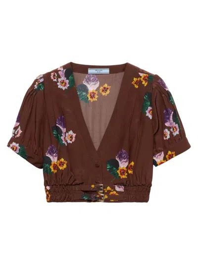Prada Women's Cropped Printed Ponge Shirt In Brown