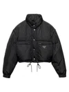 Prada Cropped Re-nylon Down Jacket In Black