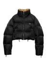Prada Cropped Fit Stand-up Collar Down Jacket In Black