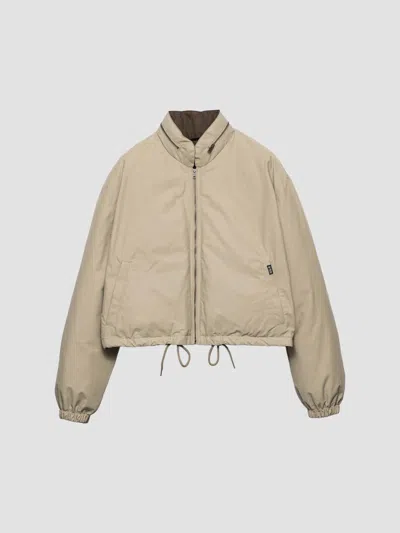 Prada Women's Cropped Technical Poplin Down Coat In Beige