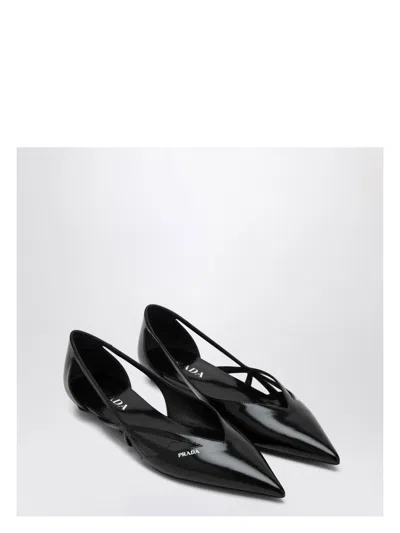 PRADA WOMEN'S CUT OUT BRUSHED LEATHER BALLERINA