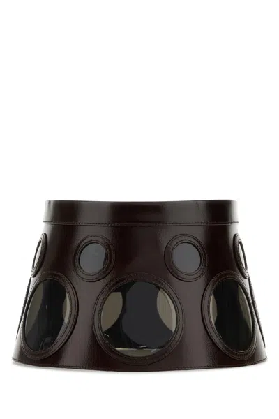 Prada Women Dark Brown Leather Hat