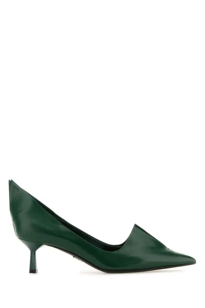 Prada Women Dark Green Leather Pumps